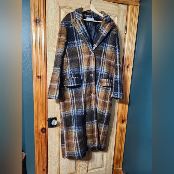 ASOS DESIGN Tall dad wool mix coat in brushed check in brown - Picture 4 of 4